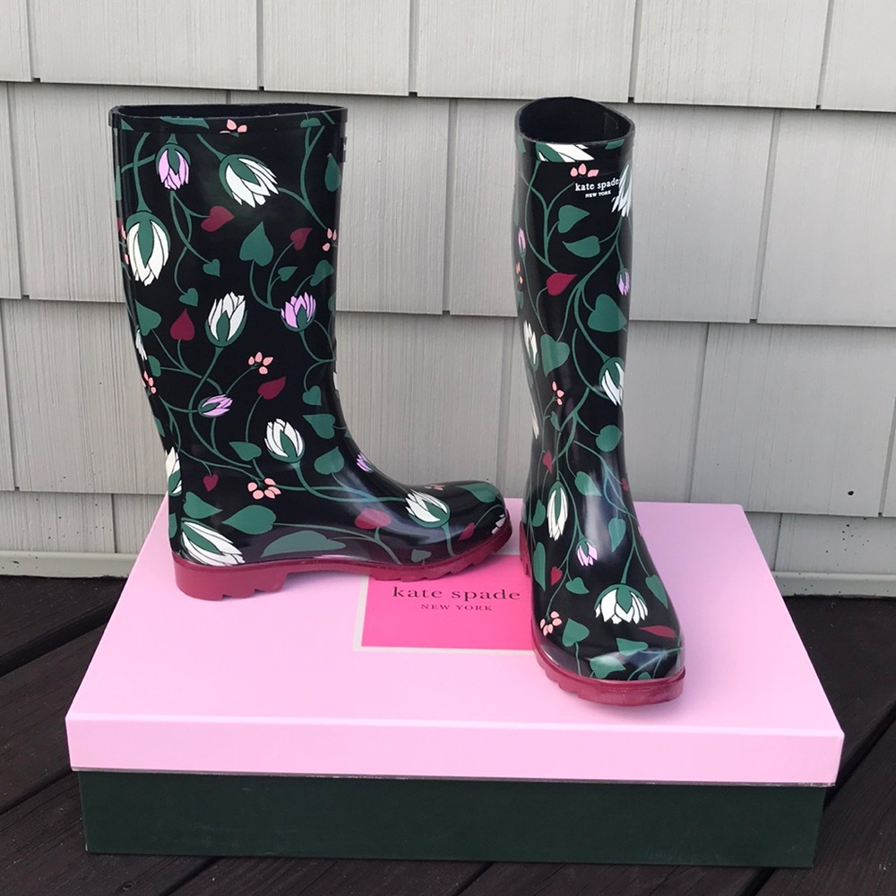 Size 8 Kate-spade Floral Rain Boots 🌸